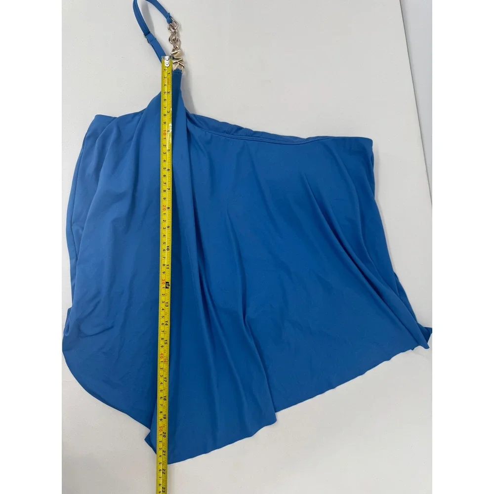Michael Kors Womens Blue One Shoulder Ruffle Tankini Gold Chain Logo Charm Sz L